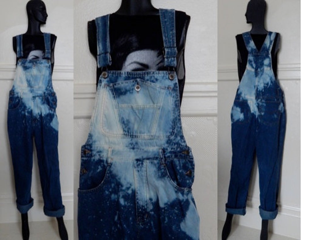 Grunge Faded Ombre Dip Dye Denim OVERALLS Medium M OOAK Tight Etsy