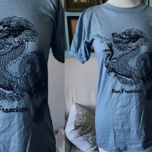 Vintage 70s Dragon Graphic Tee: San Francisco Denim Blue T-Shirt