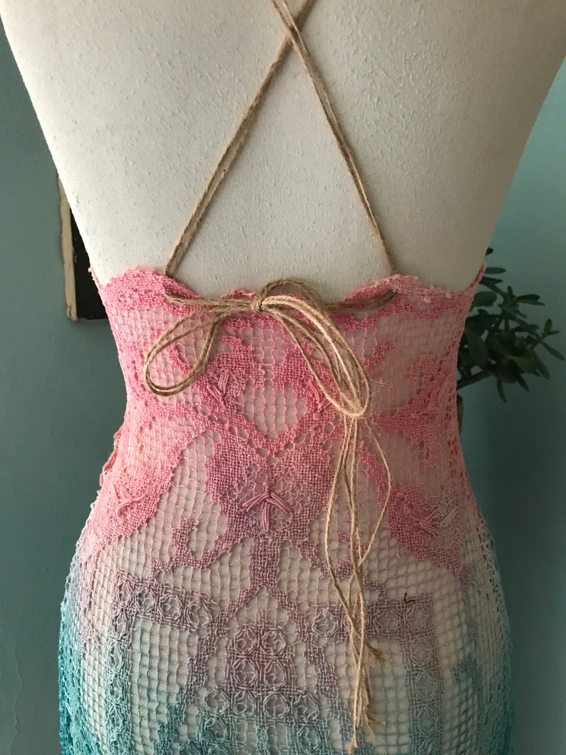 Handmade Ombre Dye Lace Dress Sheer Tie Dyed Antique Lace Etsy