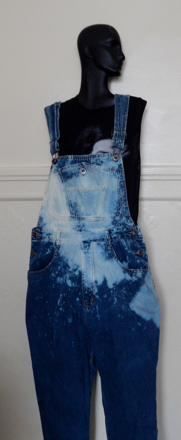 Grunge Faded Ombre Dip Dye Denim OVERALLS Medium M OOAK Tight Etsy