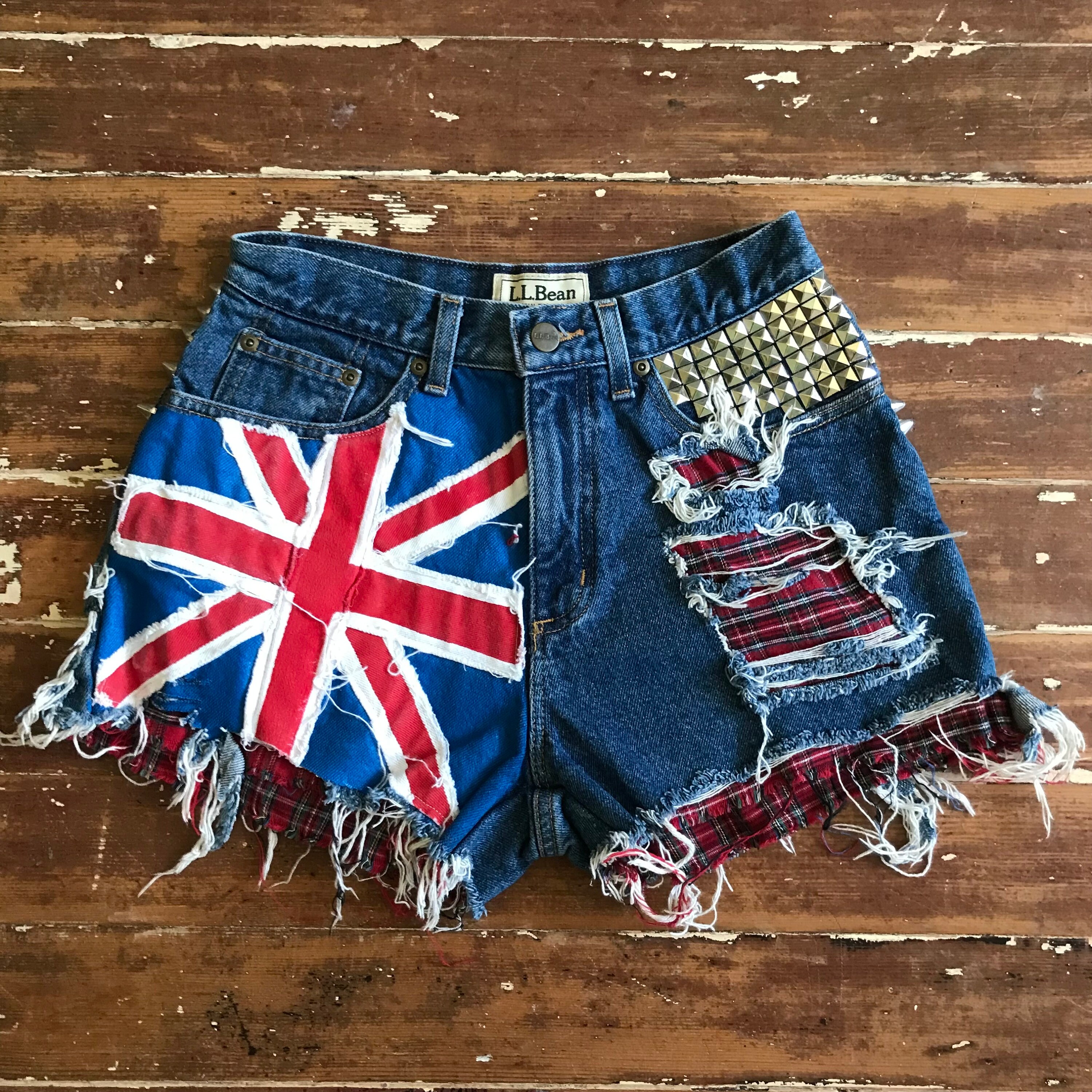 90's Union Jack Plaid Cut off Denim 