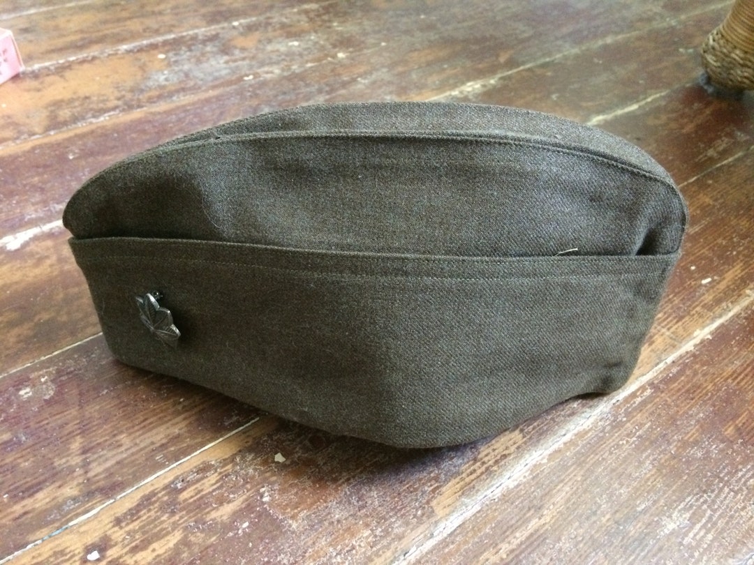 Vintage 1942 46 Wool Cap World War 2 Hat Olive Drab Leaf Pin Etsy