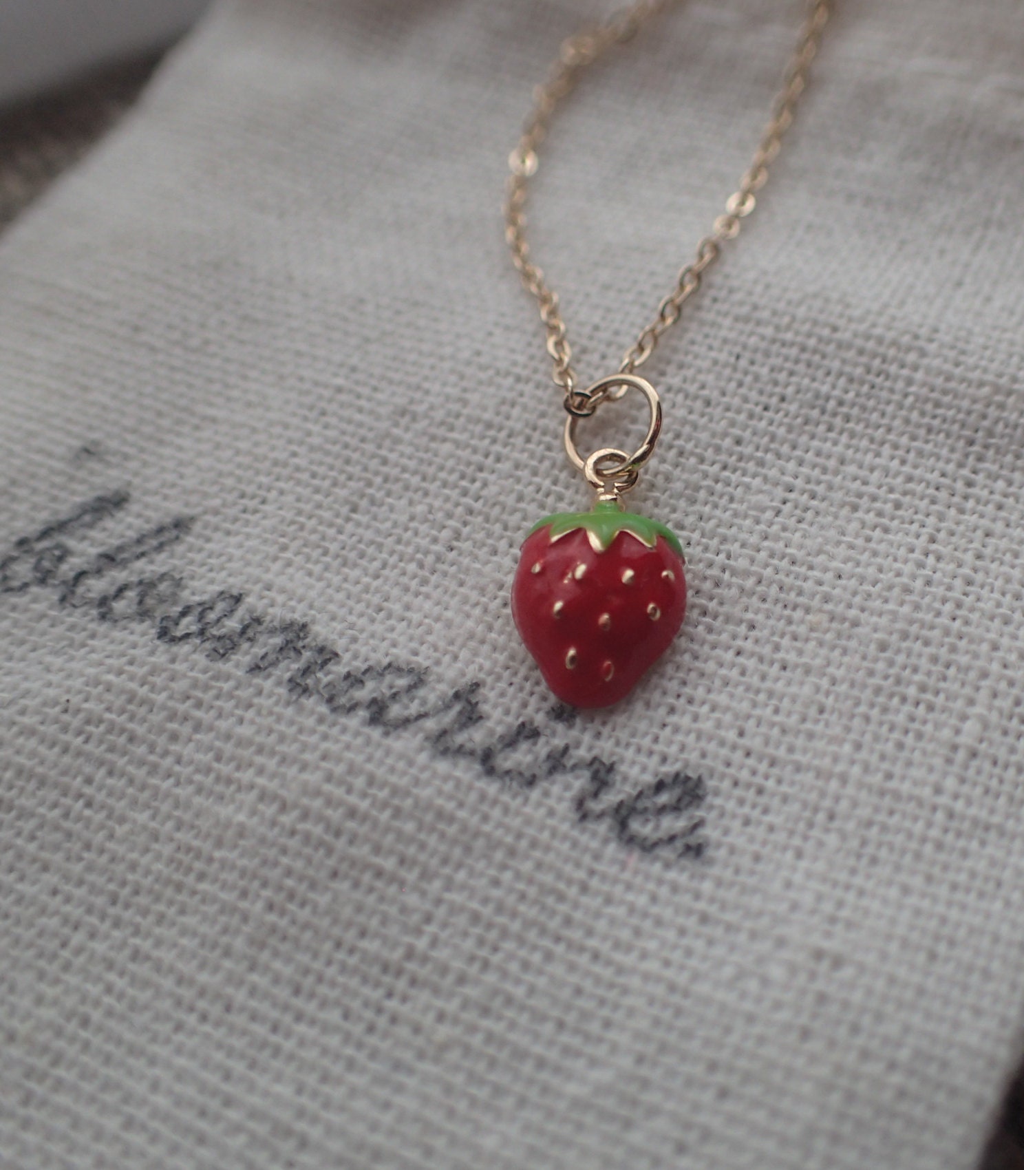 Strawberry 14K solid gold necklace 14K Gold Charm dainty Etsy