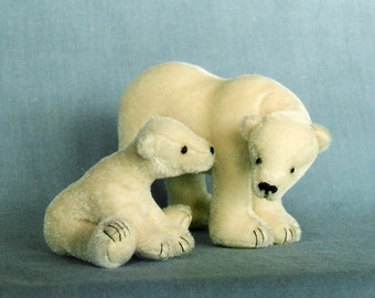 Teddy Bear pattern and Illustrated Instructions for Polar Mom & Cub, a pair of miniature Polar Bears (downloadable PDF)