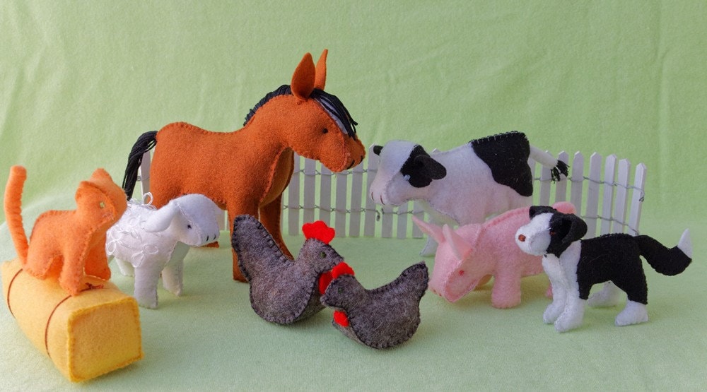 Felt Farm Animal Set Patterns and Illustrated Instructions Etsy Canada