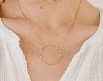 Statement Large Circle Hammered Timeless Necklace