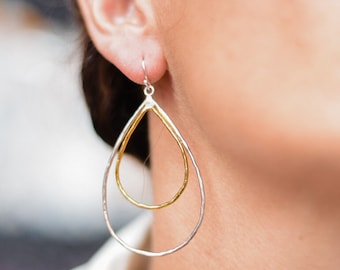 Gold & Silver Teardrop Earrings