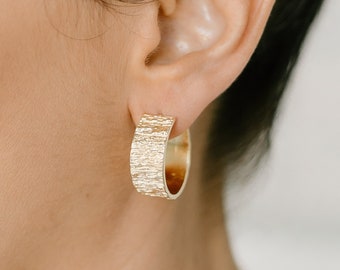 Textured Organic Real Bark Small Hoop Earrings