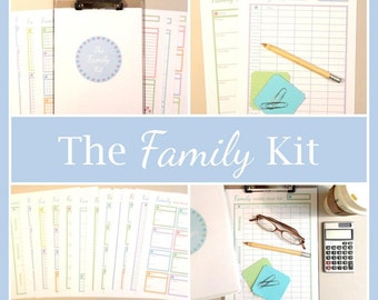 FAMILY PLANNER Printable Pages Meal Weekly Dinner Menu Shopping Cleaning Chart To Do Checklist Happy Family Home Life A5 Junior Half
