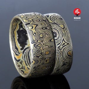 Gold Silver Mokume gane wedding rings, Textured Ring, Minimalist jewelry, Unique Ring