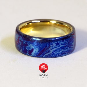 Titanium mokume gane Gold wedding band, Comfort fit, Textured Ring, Minimalist jewelry, Unique Ring, Wedding rings