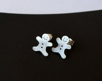 Tiny Gingerbread Man earrings. Made of Sterling silver. Unique and One of a Kind jewelry. Christmas gift