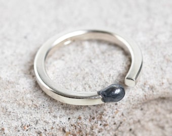 Anillo de cerilla de plata esterlina reciclada, joyería hecha a mano