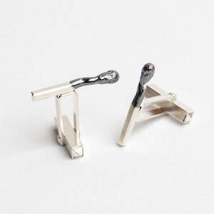 Burned Match Cufflinks PERFECT MATCH. Matches Jewelry Handmade of Sterling Silver. One of a Kind. image 1