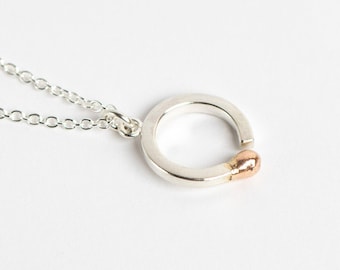 Handmade Sterling Silver Matchstick Pendant with Rose Gold Accent