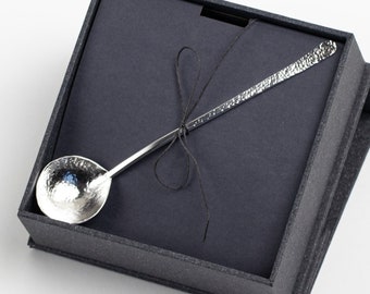 Handmade Hammered Sterling Silver Baby Spoon, Modern Christening Gift