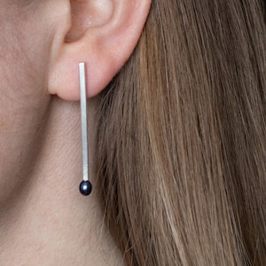 Dark Pearl Stud Earrings PEARL TREASURES. Minimalist Choice. Jewelry Handmade of recycled Sterling Silver and Natural Freshwater Pearls