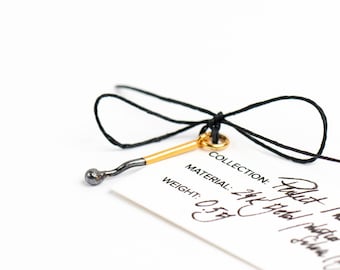 Handmade Sterling Silver Matchstick Pendant, 24K Gold Plated