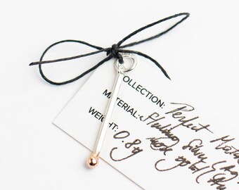 Handmade Sterling Silver Matchstick Pendant – Rose Gold Accent
