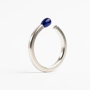 Unlit Matchstick Sterling Silver Ring PERFECT MATCH. Handmade in Latvia of Recycled Sterling Silver and Lazurite