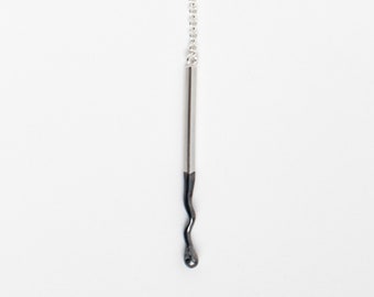 Sterling Silver Burned Matchstick Lariat Necklace, Handmade Statement Jewelry
