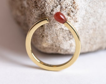 14K Gold Matchstick Ring with Strawberry Quartz, Handmade Unisex Design
