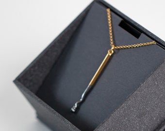 Handmade 24K Gold Plated Sterling Silver Matchstick Pendant Necklace