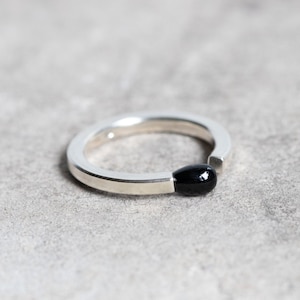 Black Onyx Matchstick Sterling Silver Ring PERFECT MATCH. Handmade in Latvia of Recycled Sterling Silver, Black Onyx