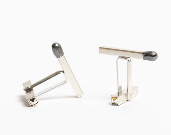 Sterling Silver Match Cufflinks - Handmade Jewelry Gift