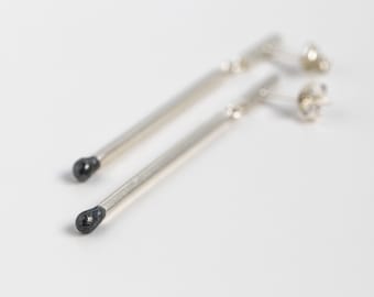 Matchstick Dangle Earrings PERFECT MATCH. Minimalist Jewelry Handmade of recycled Sterling Silver