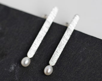 Minimalist Freshwater Pearl Stud Earrings, Recycled Sterling Silver