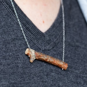 Latvian Natural Birch Wood Necklace with Silver color Chain. Eco friendly. Handmade in Latvia for nature lovers