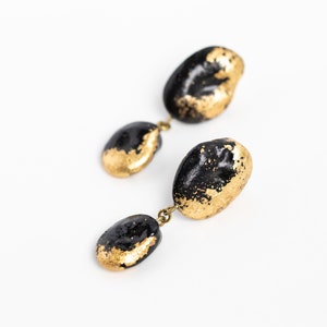 Handmade Black and Gold Bean Earrings, Vegan Jewelry