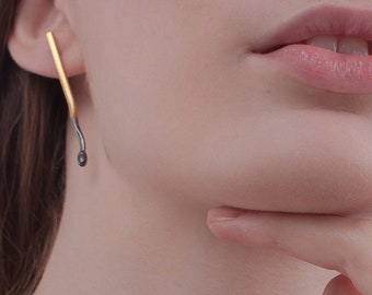 Örhängen med brända tändstickor, örhängen med 24K guldplätering i sterlingsilver