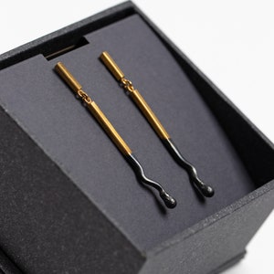 Golden Burned Match Dangle Earrings PERFECT MATCH. Minimalist Jewelry Handmade of 24K Gold plated recycled Sterling Silver