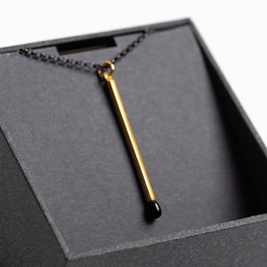 Matchstick Pendant PERFECT MATCH. Keep the fire. Handmade Jewelry of 24K Gold plated Recycled Sterling Silver and Natural Black Onyx