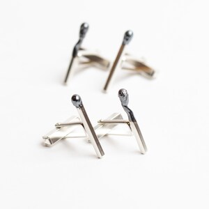 Burned Match Cufflinks PERFECT MATCH. Matches Jewelry Handmade of Sterling Silver. One of a Kind. image 6