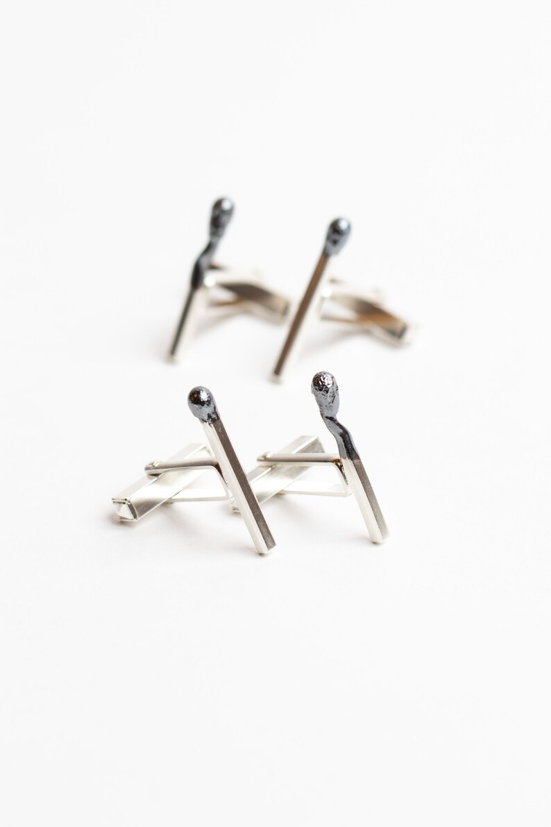 Burned Match Cufflinks PERFECT MATCH. Matches Jewelry Handmade of Sterling Silver. One of a Kind. image 6