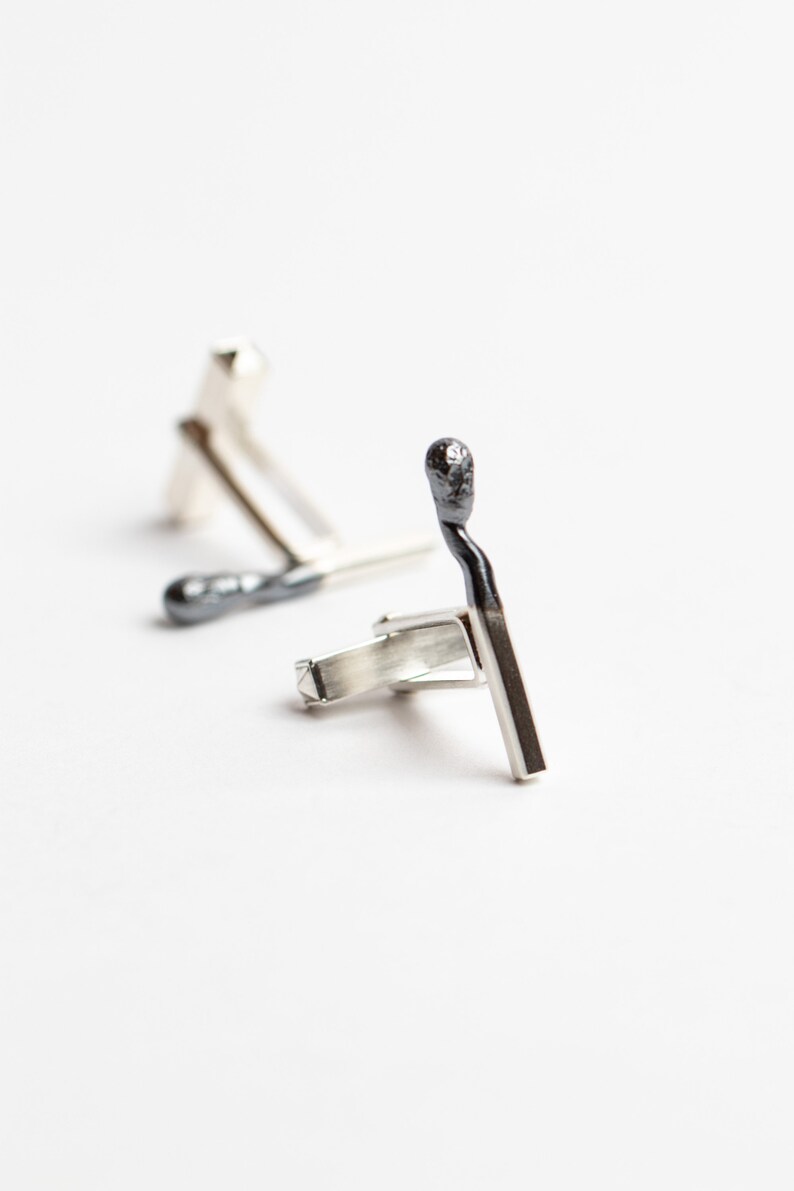 Burned Match Cufflinks PERFECT MATCH. Matches Jewelry Handmade of Sterling Silver. One of a Kind. image 3