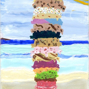 The Many Flavors of Ice Cream, a miniature and easel.       Acrylic painting reproduction.