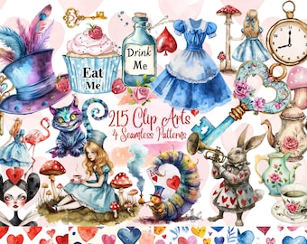 Creative Alice Clipart Bundle 215 Wonderland Graphics for Fairy Tale Designs and Crafts Fantasy Graphics and Patterns for DIY Projects