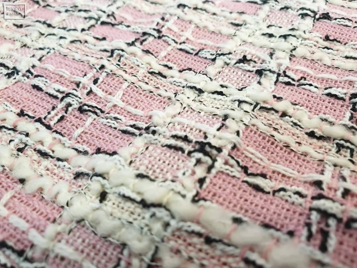 Baby Pink B&W TWEED fabric by the yard Nonstretchy 0.81mm Etsy