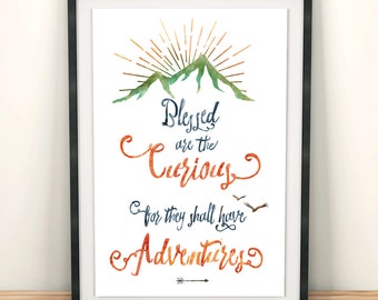 Kids Art - Boys Bedroom Art - Printable Kids Gift - Curiousity Quote Art Print - Be Curious Typography Print - Gift for Children