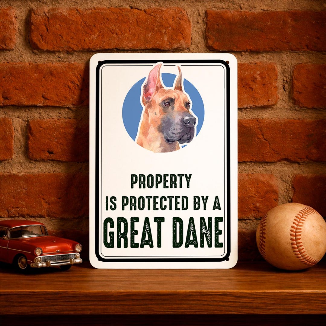 Great Dane Dog Sign – Protected by Great Dane – Metal Warning Sign ...