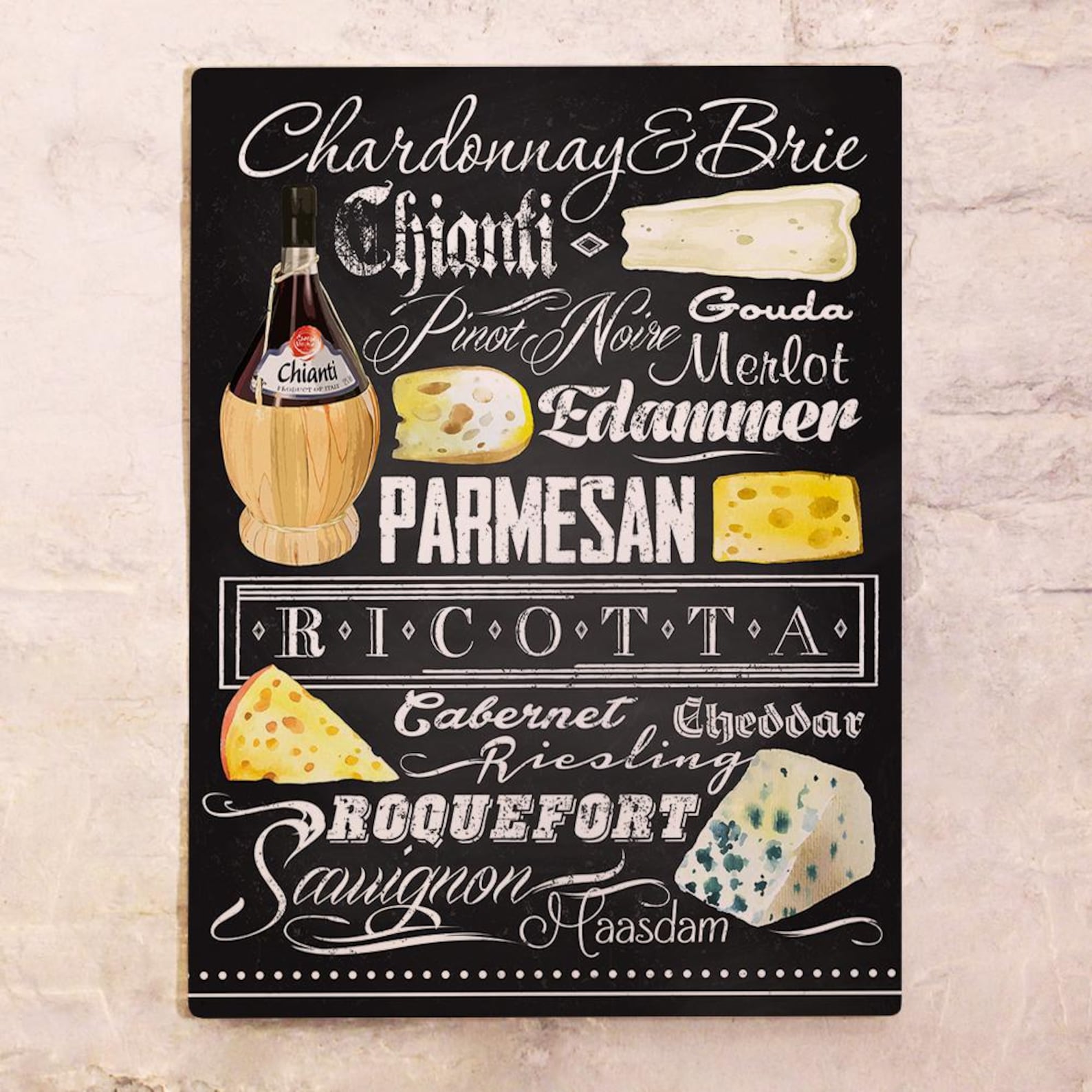 Wine & Cheese Sign for Home and Restaurants – Chalkboard-style Metal ...