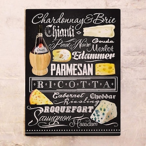 Letrero de Vino y queso para Hogar y Restaurantes – Cartel Metálico Estilo Pizarra, 20x30 cm