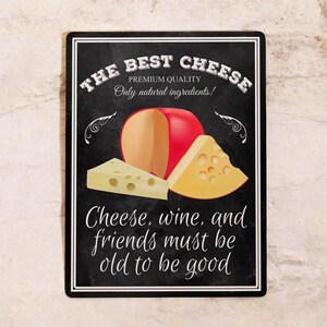 Wine & Cheese Sign for home and restaurants – Chalkboard-style metal poster, 20x30 cm