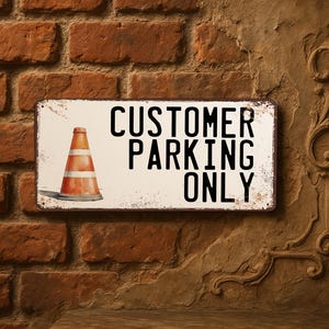 Customer Parking Only – Metal Outdoor Sign 15×30 cm – Cute Watercolor Cone Design – Durable & Weatherproof