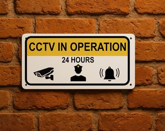 Enseigne CCTV en fonctionnement, enseigne métallique intérieure et extérieure, 15 x 30 cm
