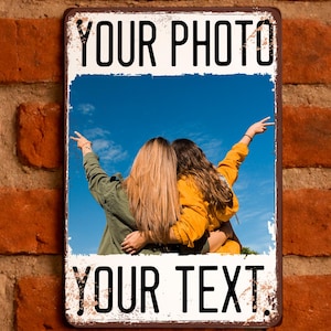 Fotobord op maat, metaal, gepersonaliseerde plaquette – bord vintage roestlook voor thuis of buiten – voeg je foto en tekst toe – 20 x 30 cm